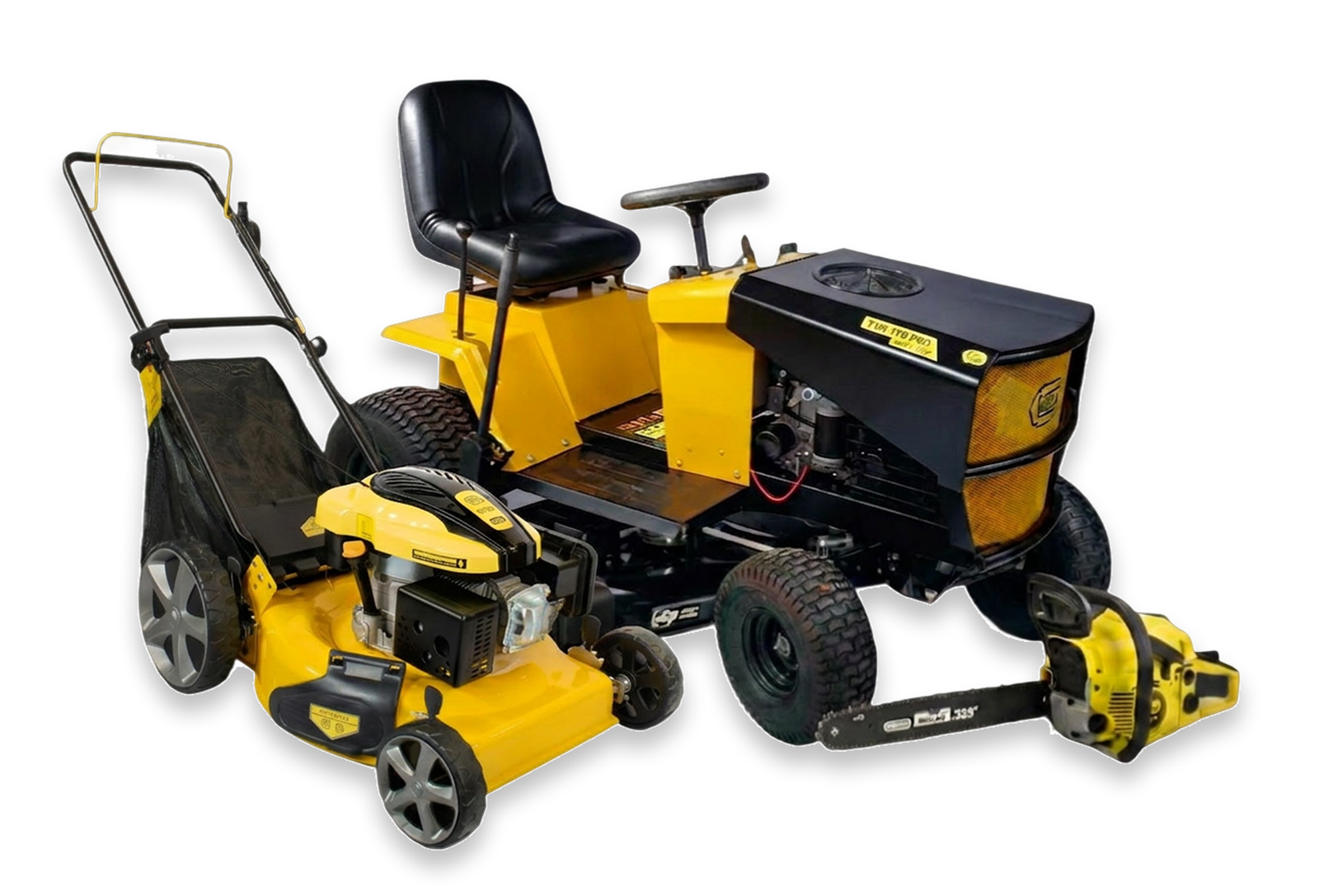 Tractor cortacésped, cortadora de cesped y motosierra